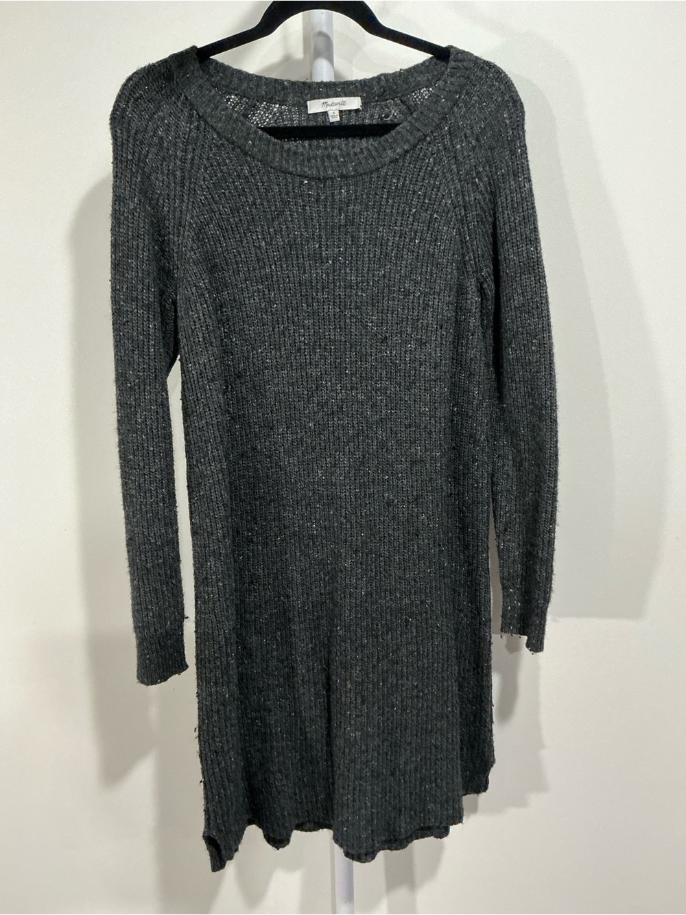 Madewell Dark Charcoal Ribbed Long-Sleeve Sweater Dress